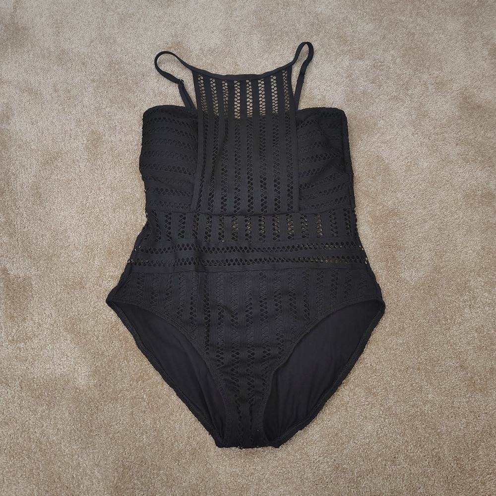 Kenneth Cole‎ High Luxe High Neck 1pc Swimsuit Sz XL Black Resort Beach Cruise